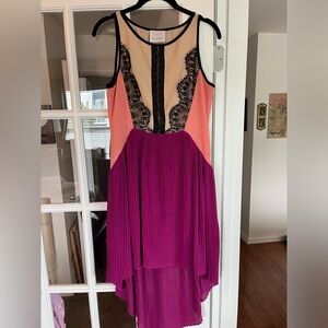 Coveted Clothing Lace Trim High-Low Dress